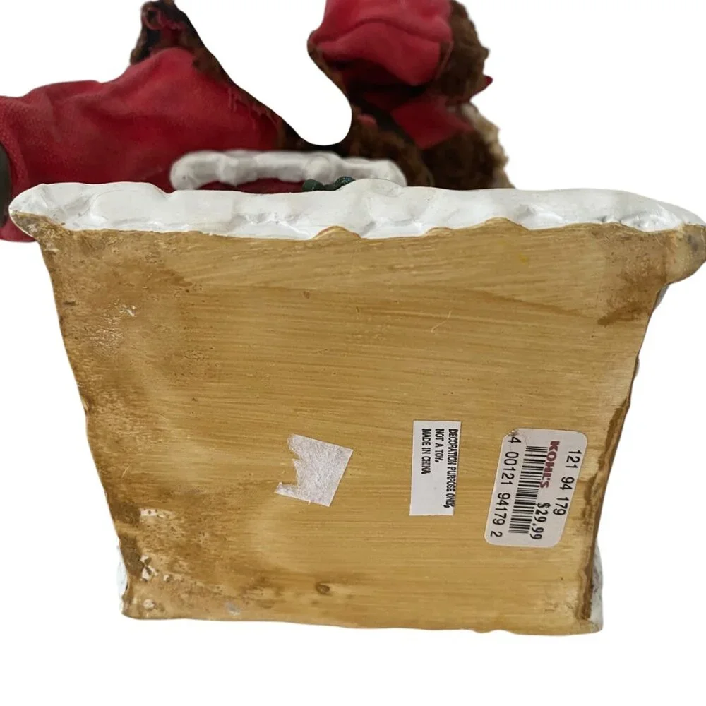 Vintage 90s Santa Claus Figurine Gift Delivery Chimney Fabric Mache 9